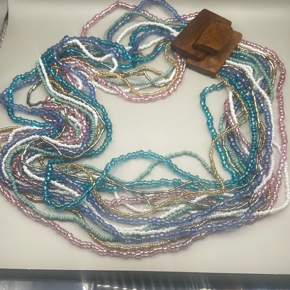 Colorful Beaded Necklace and bracelet set with Wooden Clasp - Picture 4 of 8